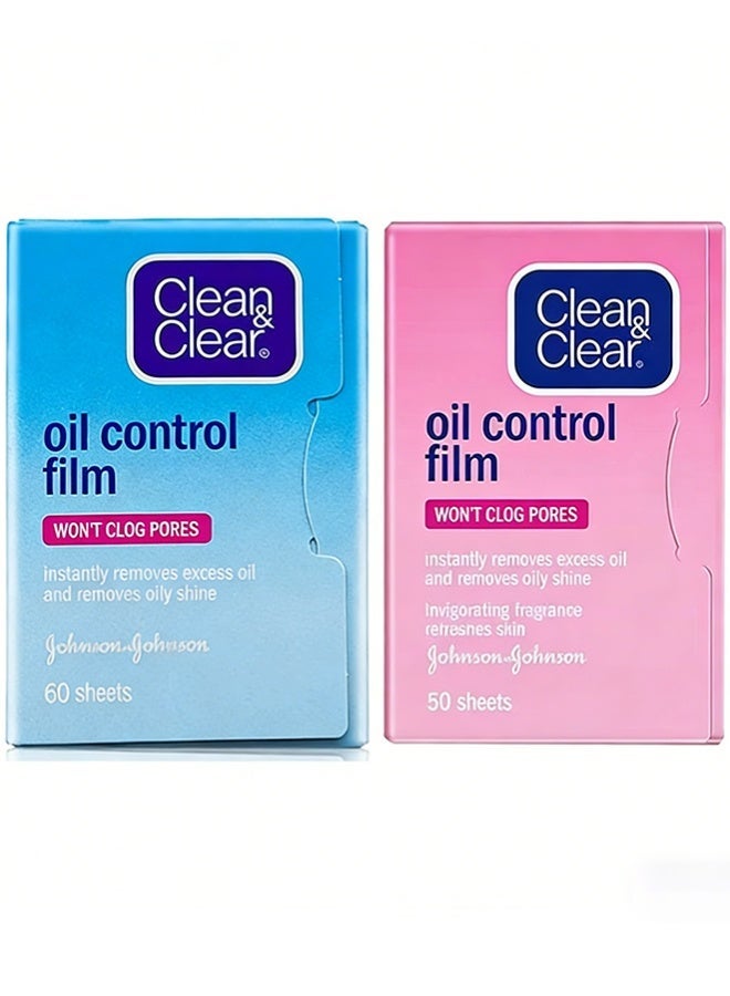 Clean & Clear Oil-absorbing Sheet Face Oil Blotting Paper, 110 Pcs Same Series with Clean & Clear 1 Blue and 1 Pink, Skin Blotting Paper Face, Control Film Sheets (2 pack) - Image 1